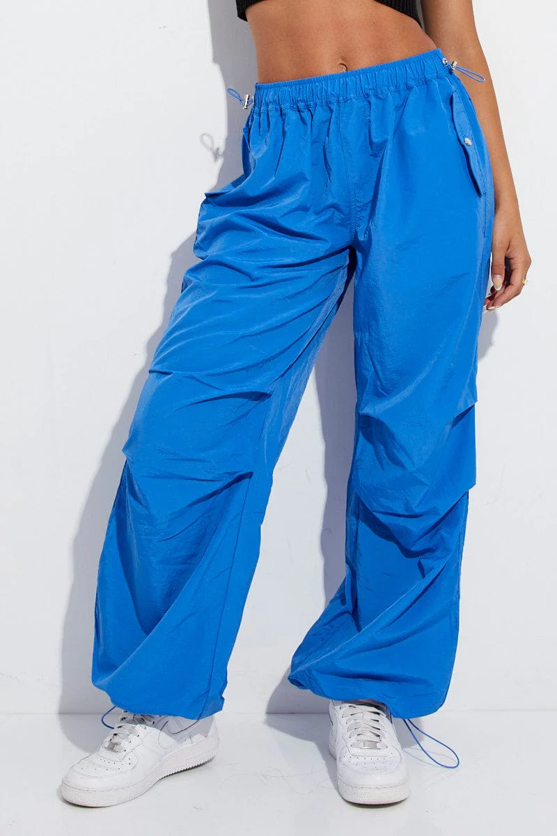 Blue Parachute Cargo Pants Low Rise