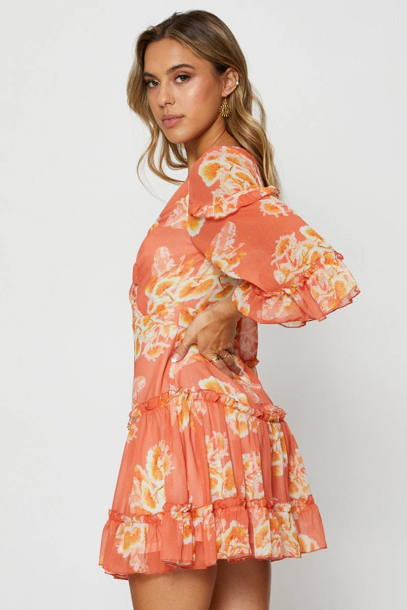 Print Mini Dress Long Sleeve