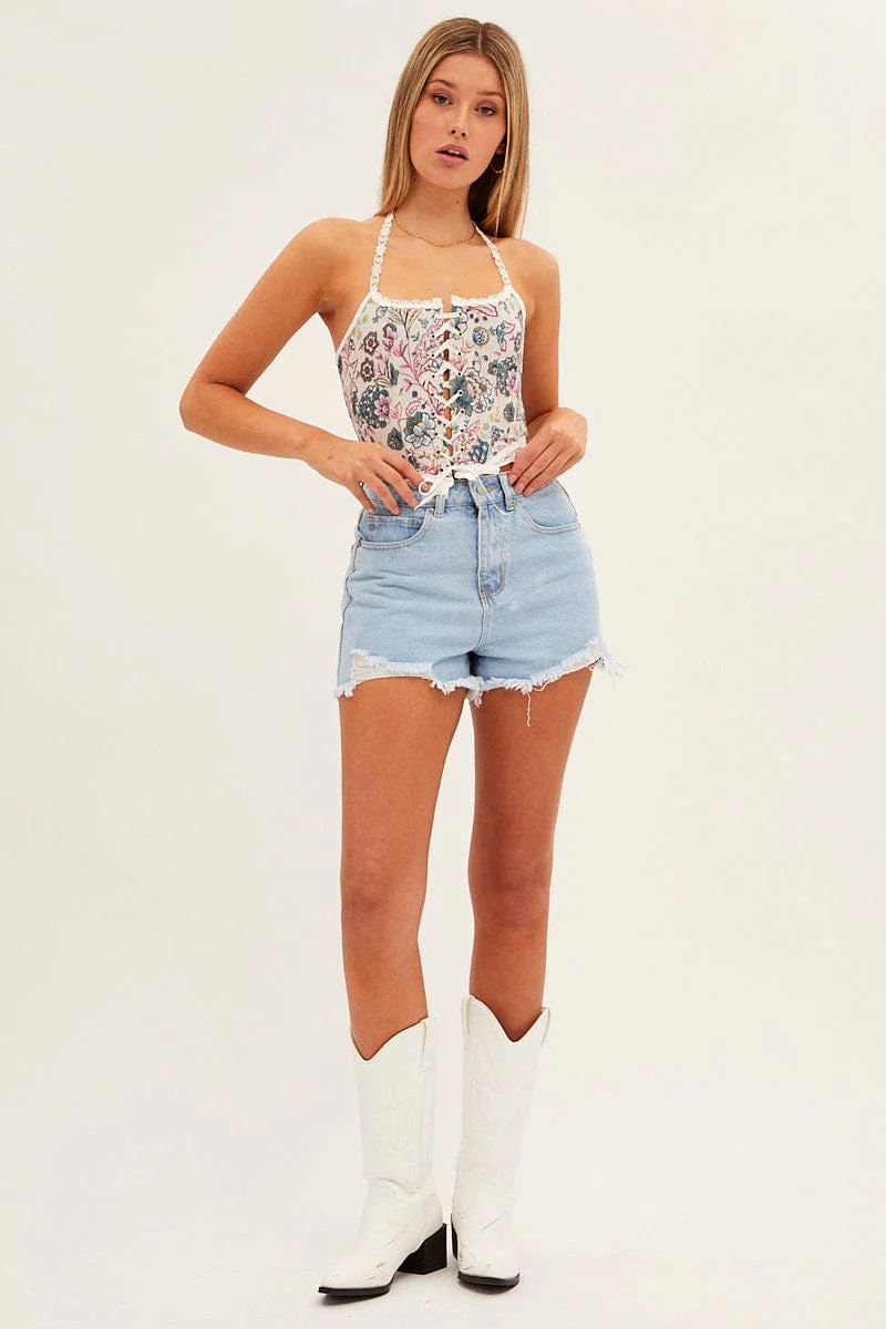 White Floral Corset Top