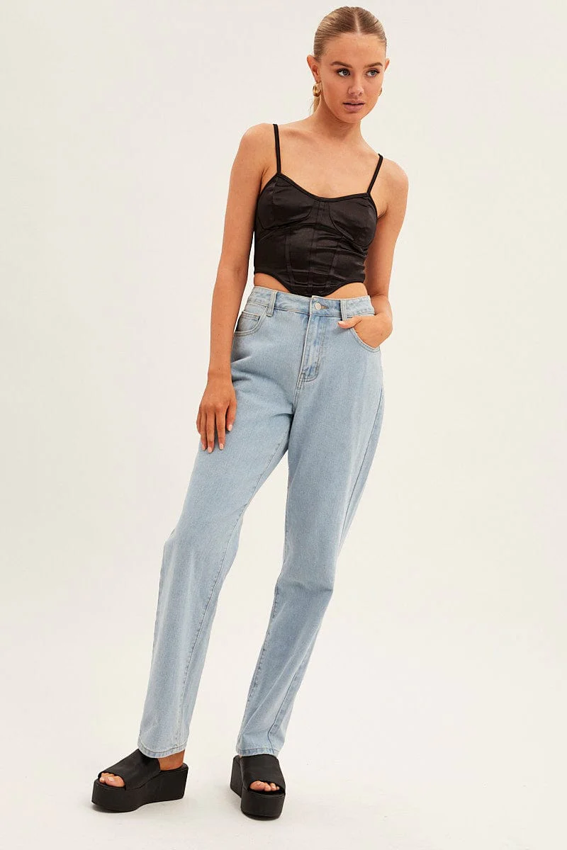 Black Solid Boned Corset Top