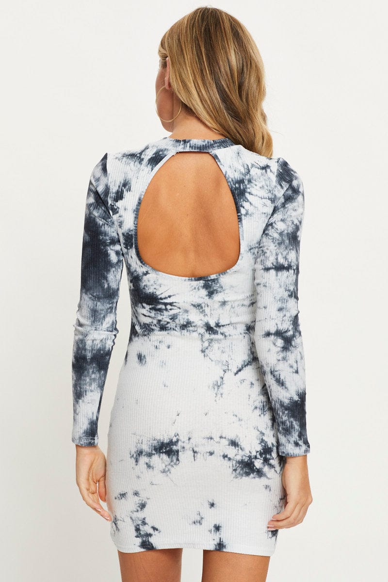 Multi Low Back Tie Dye Bodycon Mini Dress