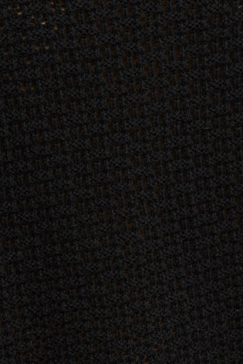 Black Crochet Knit Top Collared