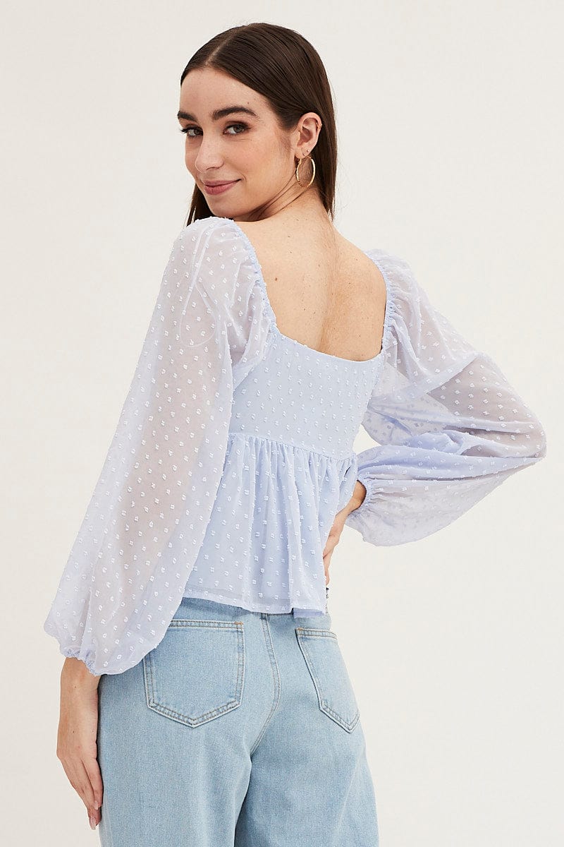 Blue Puff Sleeve Peplum Top