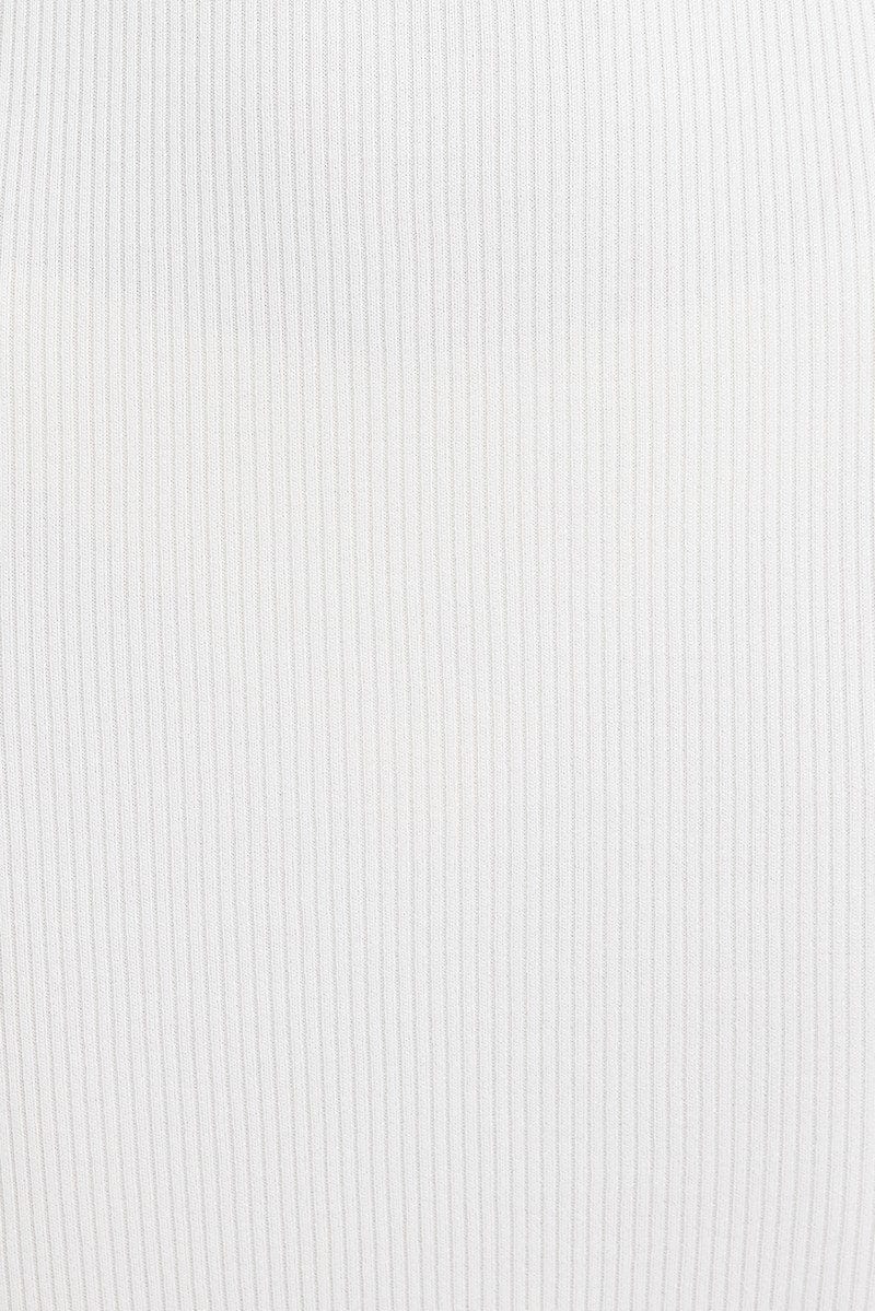 White Midi Dress Long Sleeve Round Neck Rib Knitted