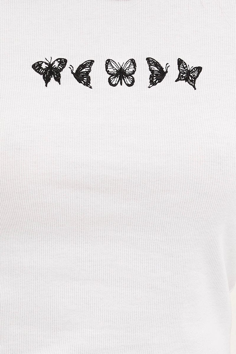 White Butterfly T Shirt Short Sleeve