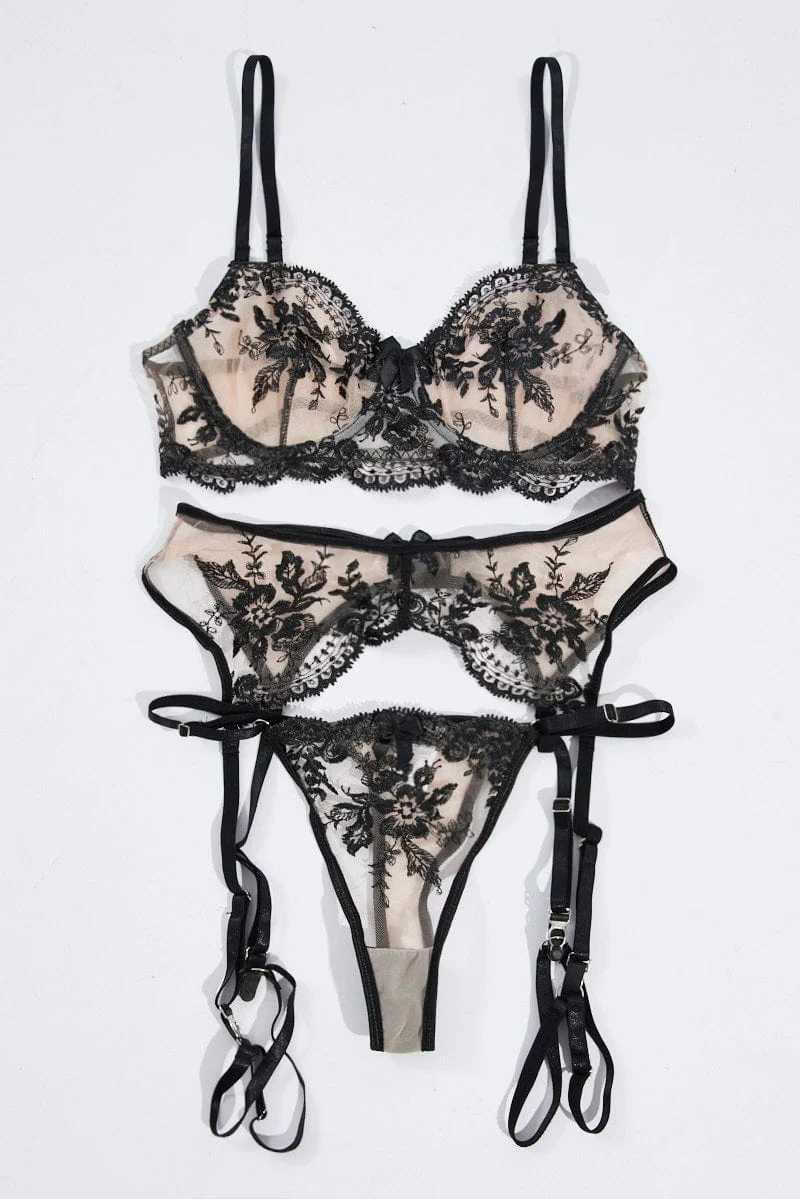 Black Embroidery Lingerie Set