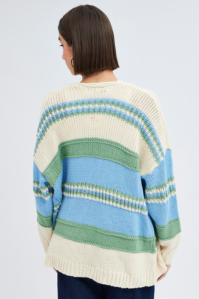Blue Stripe Oversized Knit Cardigan