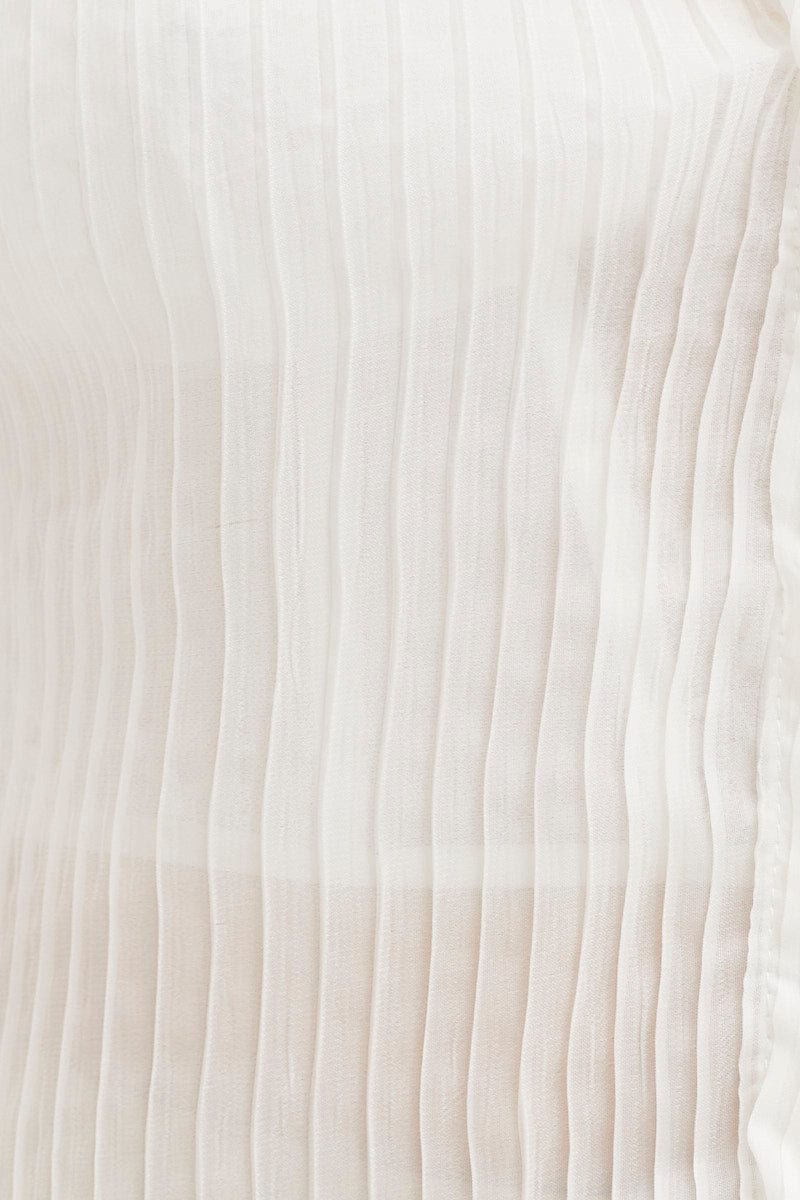 White Pleated Shirt Long Flare Sleeve