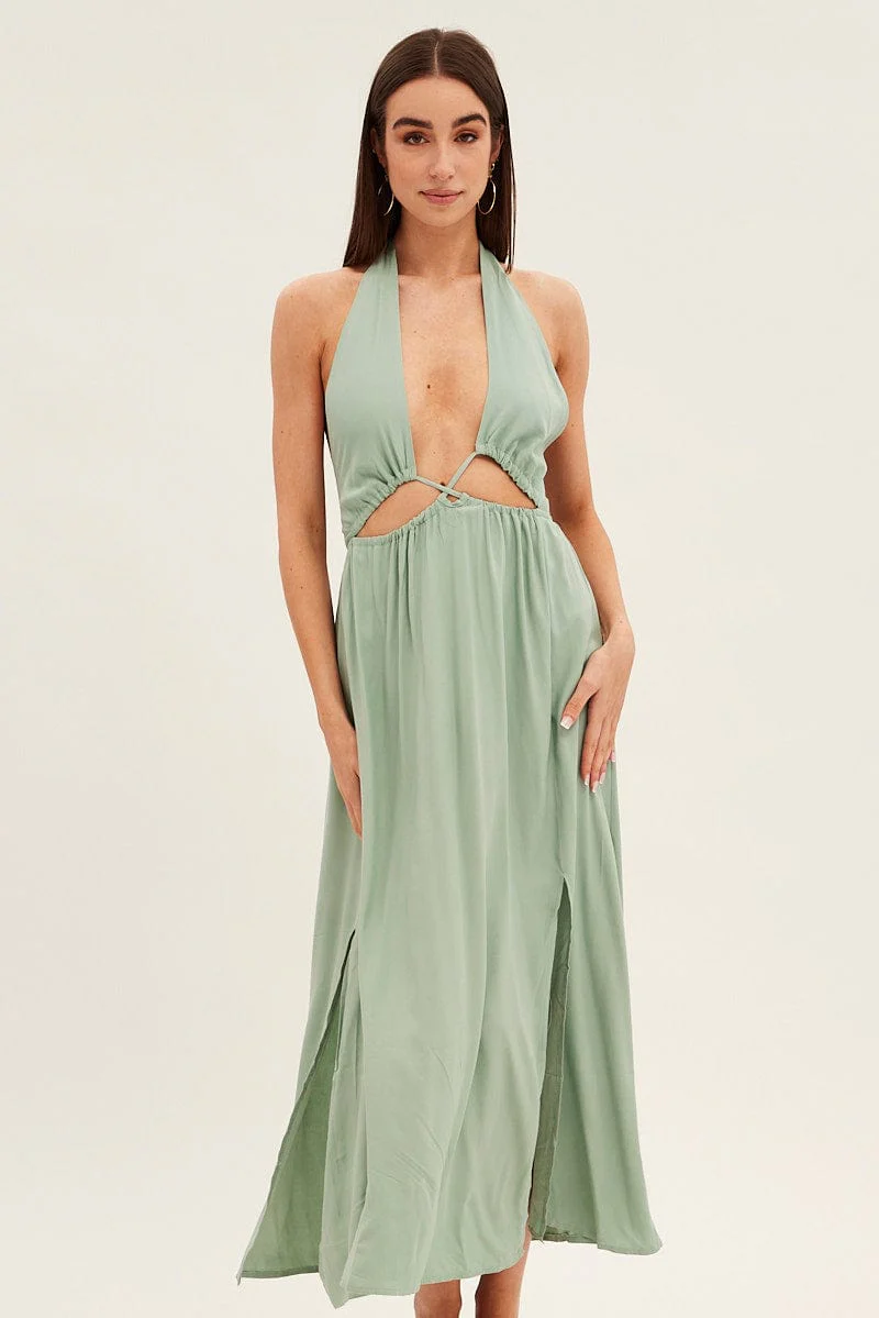 Green Maxi Dress Backless