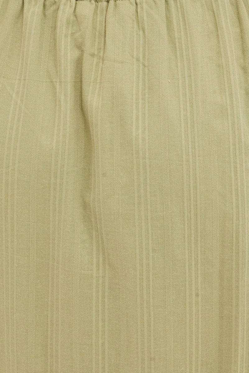 Green Midi Skirt Tiered Textured Thin Tie Waist