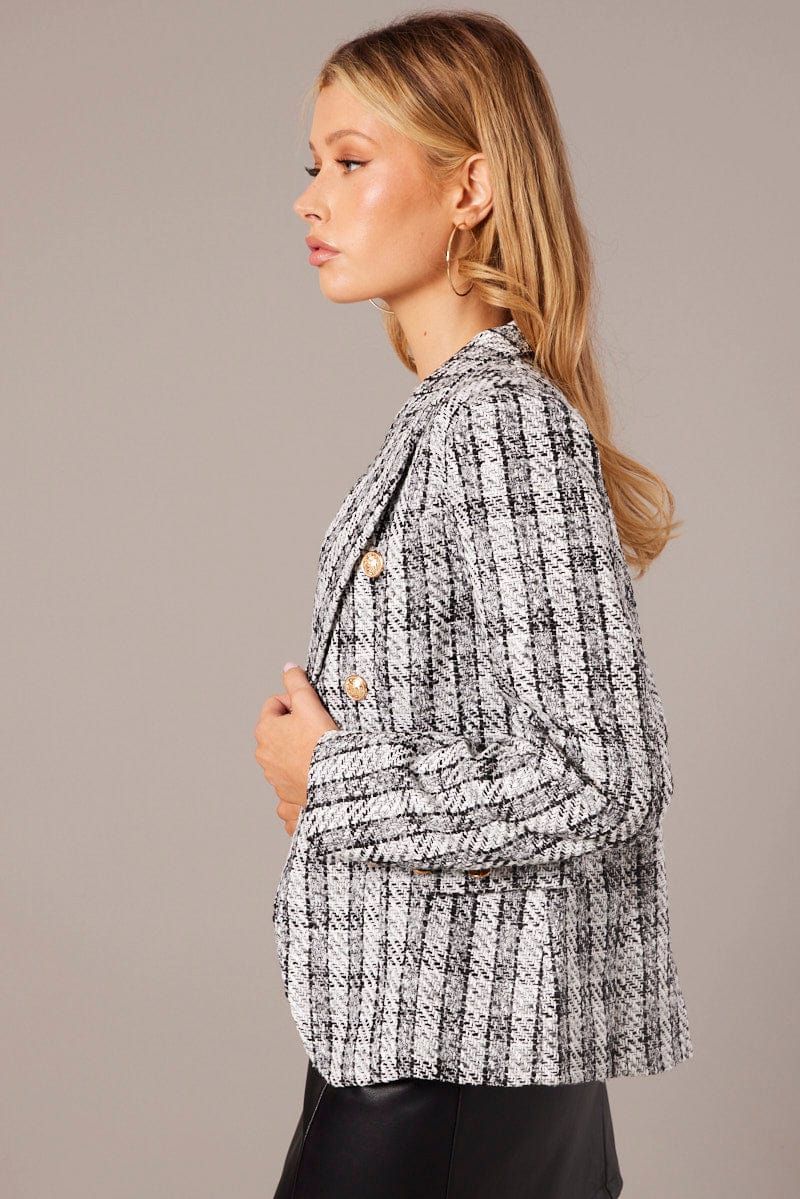 Black Check Blazer Long Sleeve