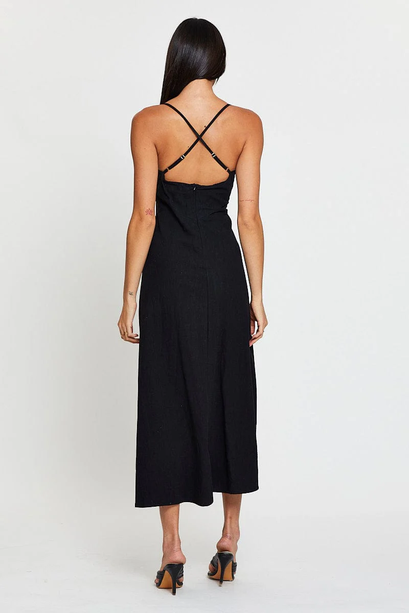 Black A Line Dress Sleeveless Midi