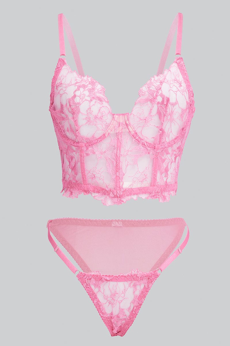 Pink Embroidered Lingerie Set
