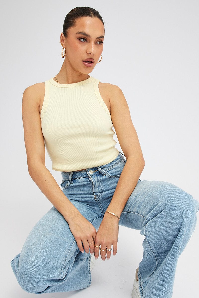 Yellow Tank Top Sleeveless Crew Neck
