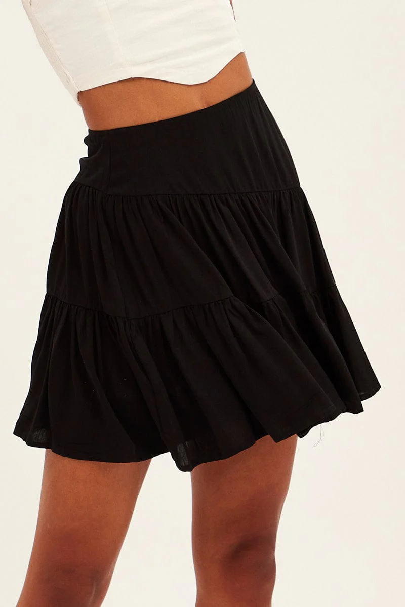 Black Flare Skirt Mini High Rise