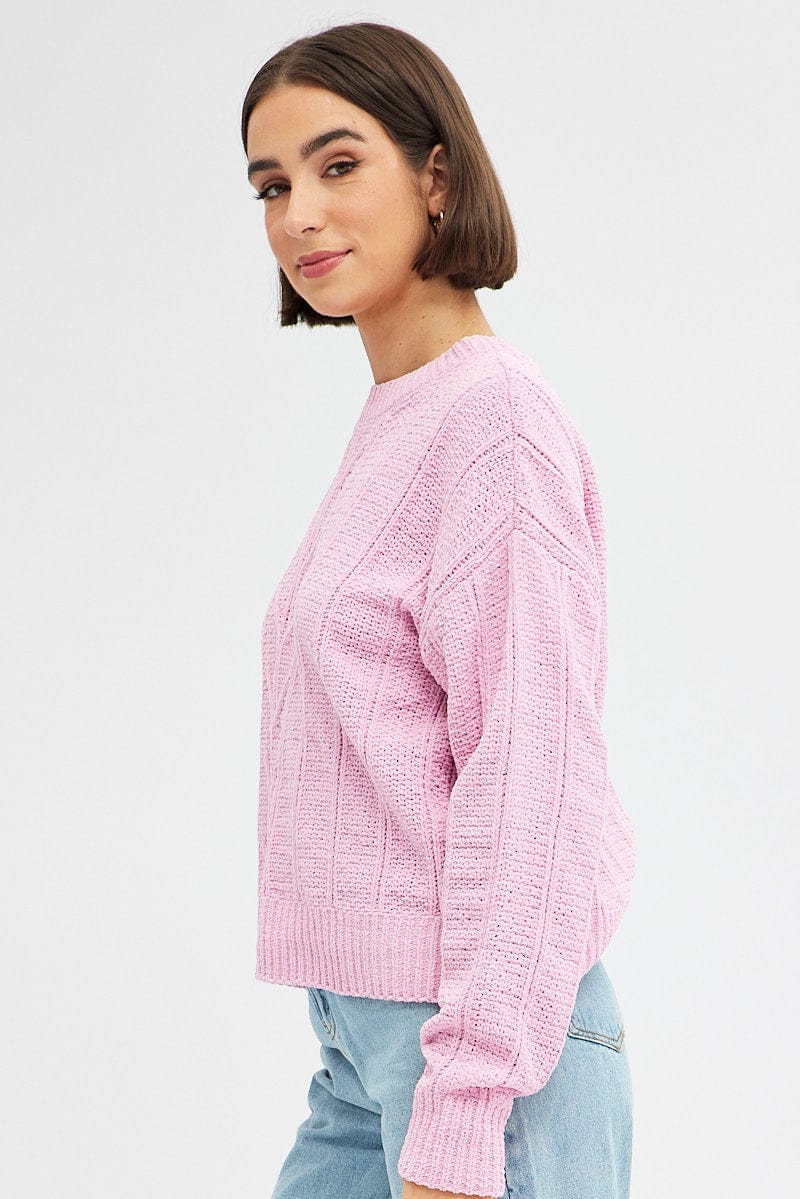 Pink Knit Top Long Sleeve Crop Turtleneck