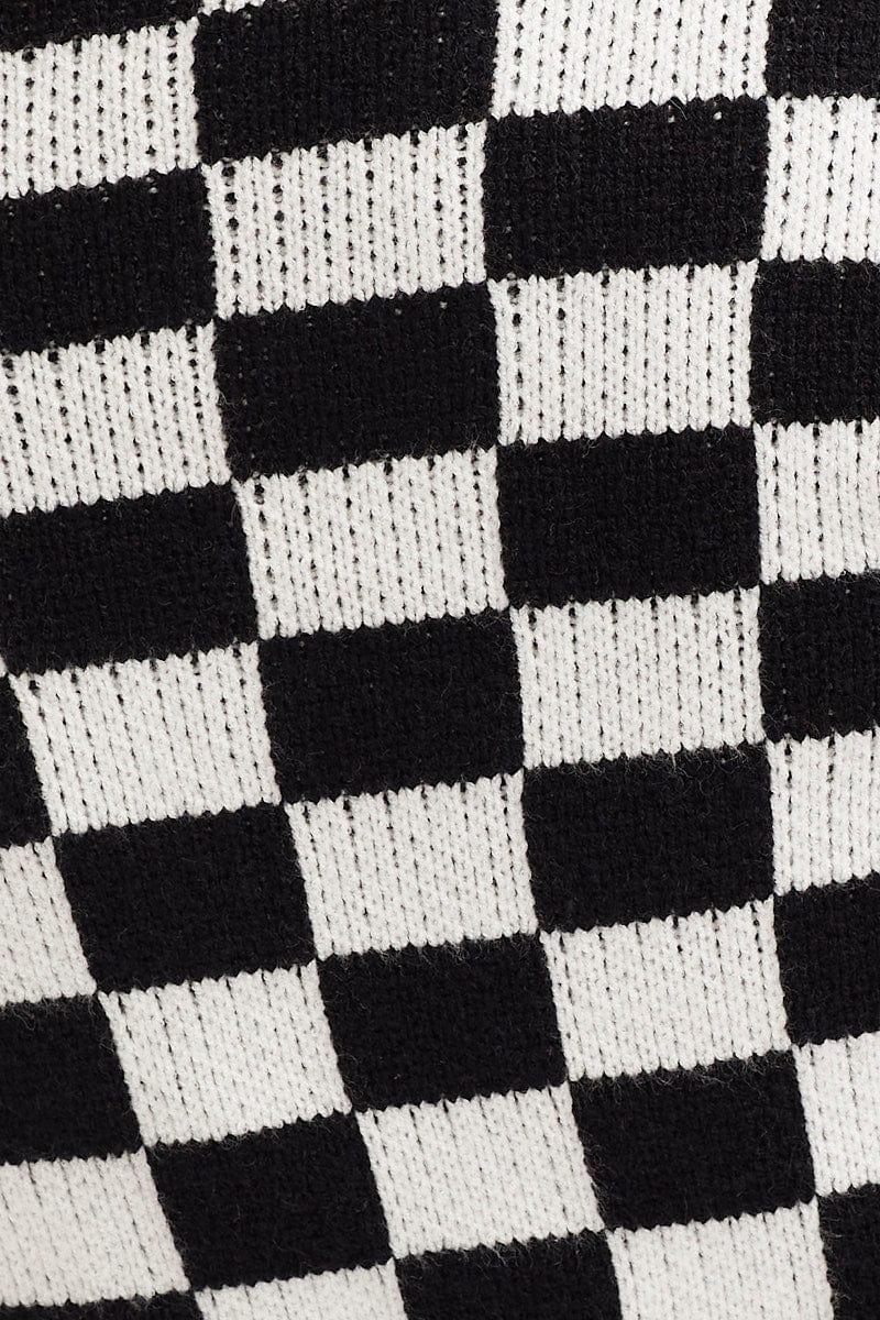 Check Knit Cardigan Long Sleeve Crop V-Neck