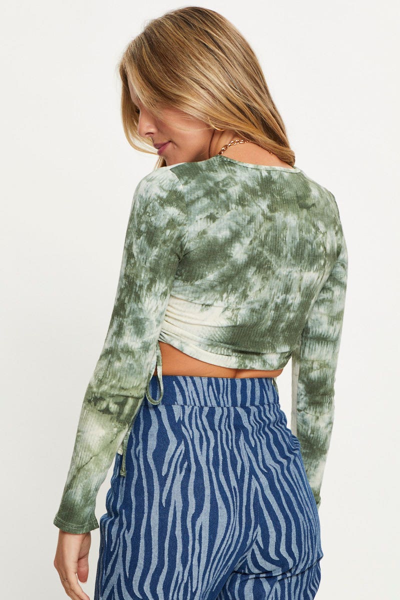 Green Tie Dye Drawstring Top