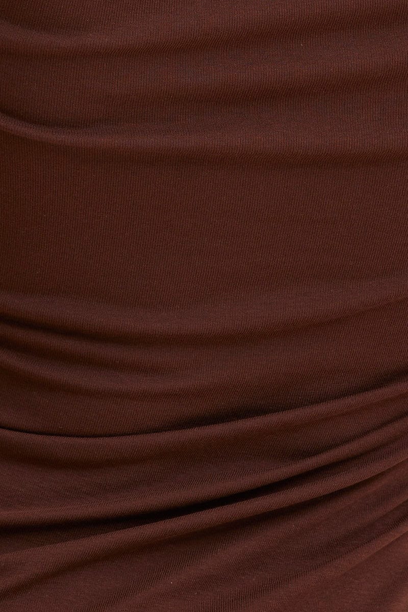 Brown Cotton Top Long Sleeve Scoop Neck