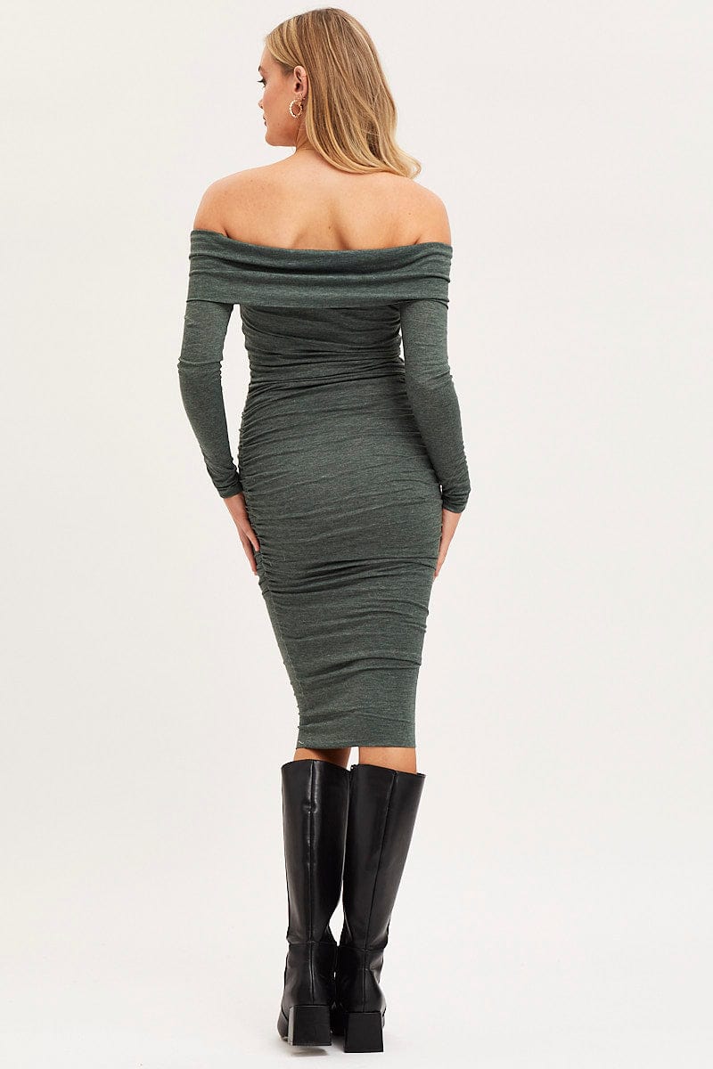 Green Dress Off Shoulder Midi
