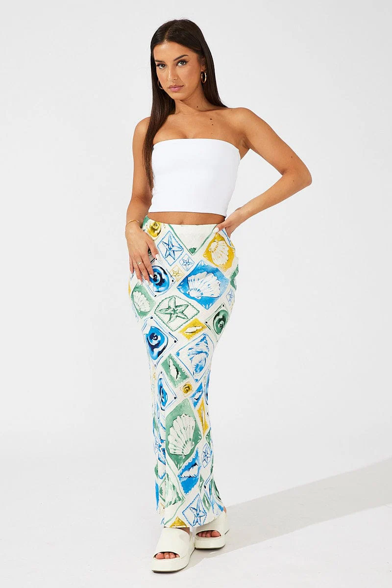 Multi Abstract Maxi Bias Skirt