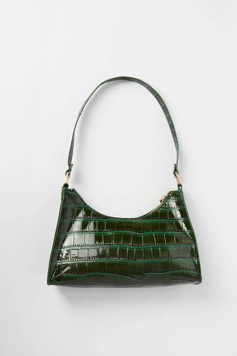 Green Croc Print Shoulder Bag