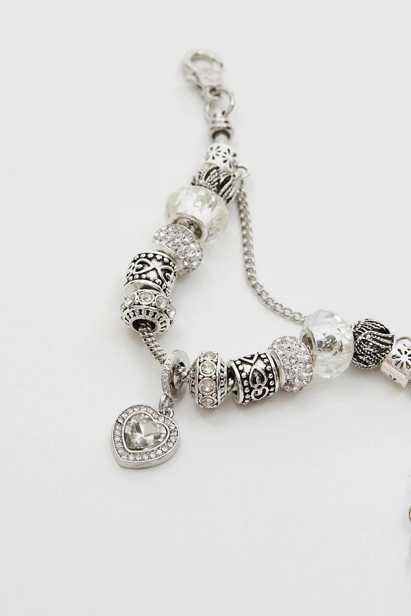 Silver Christmas Heart Charm Silver Plating Bracelet