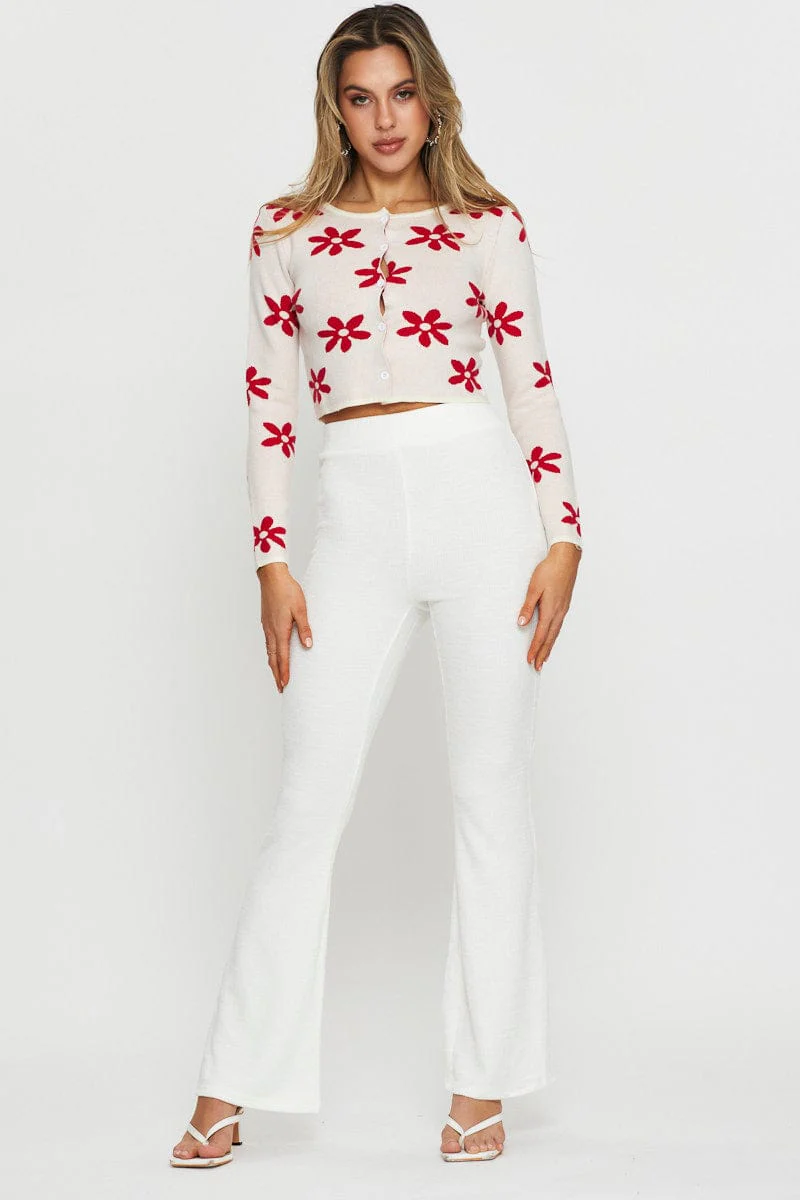 White Knit Cardigan Long Sleeve Crop
