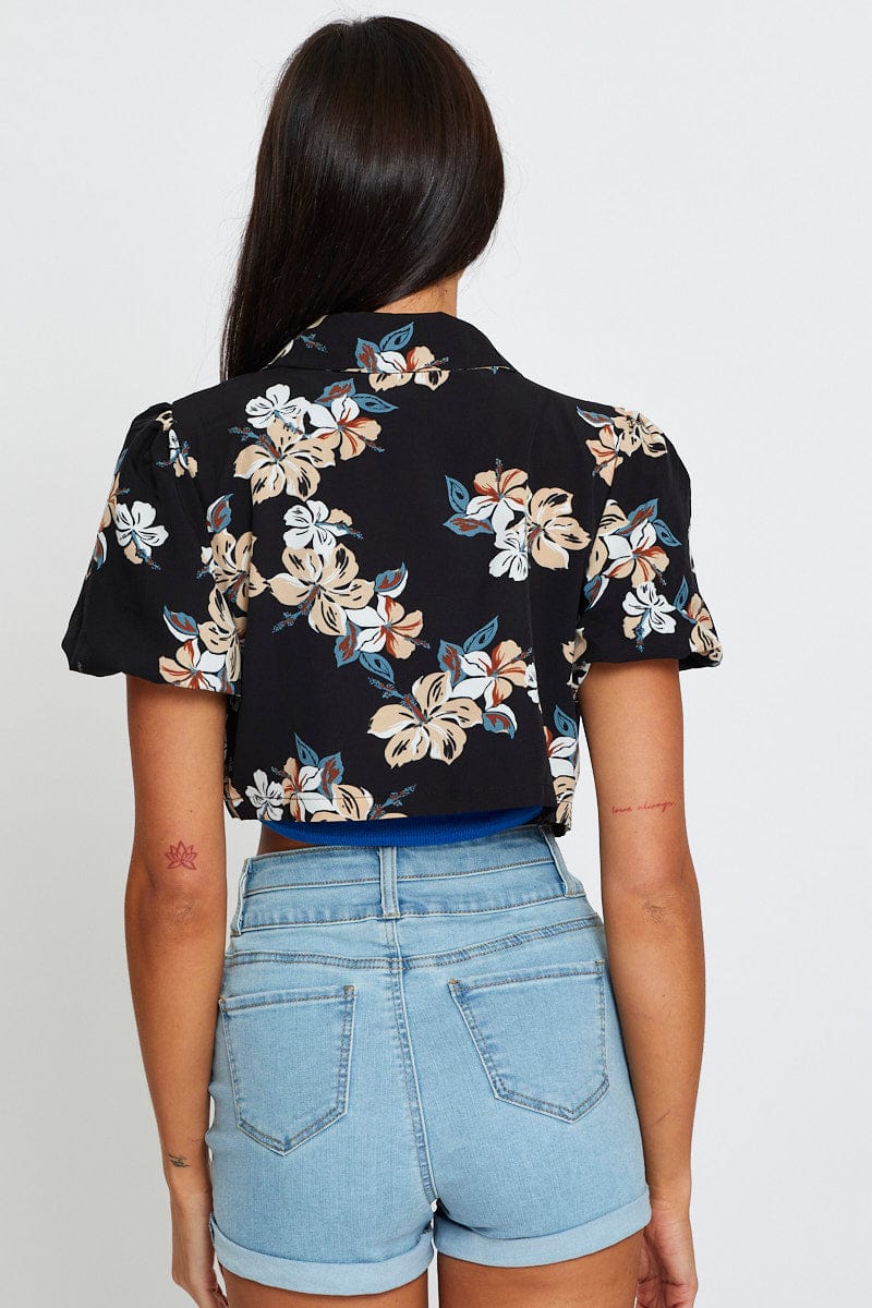 Print Relaxed Shirts Short Sleeve Crop