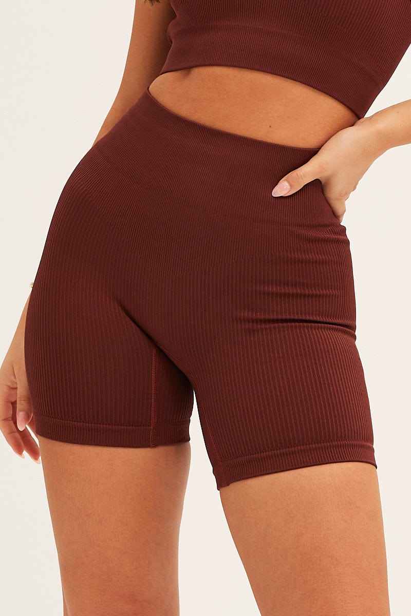 Brown Biker Shorts Activewear High Rise Seamless