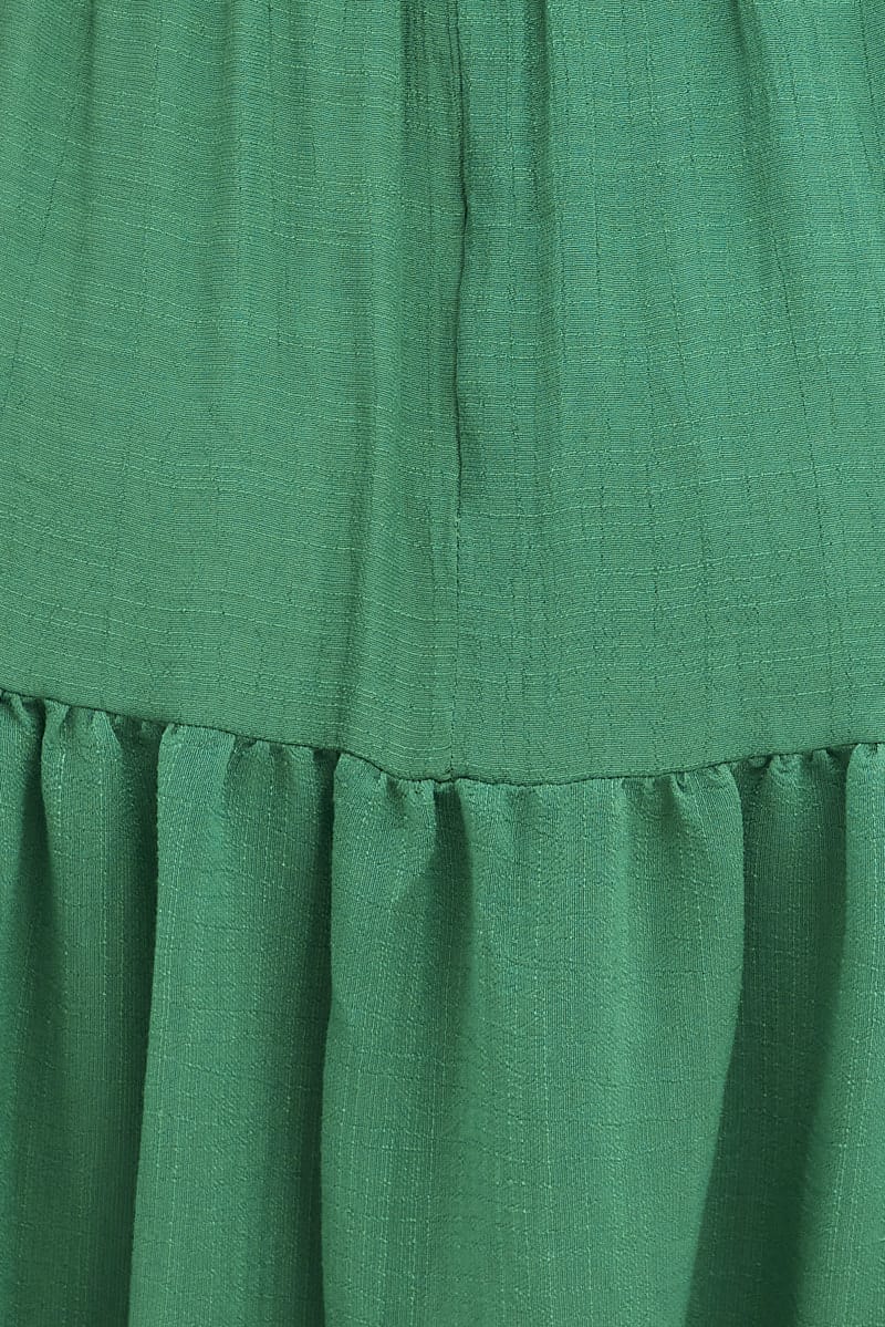 Green Midi Dress Short Sleeve V-Neck