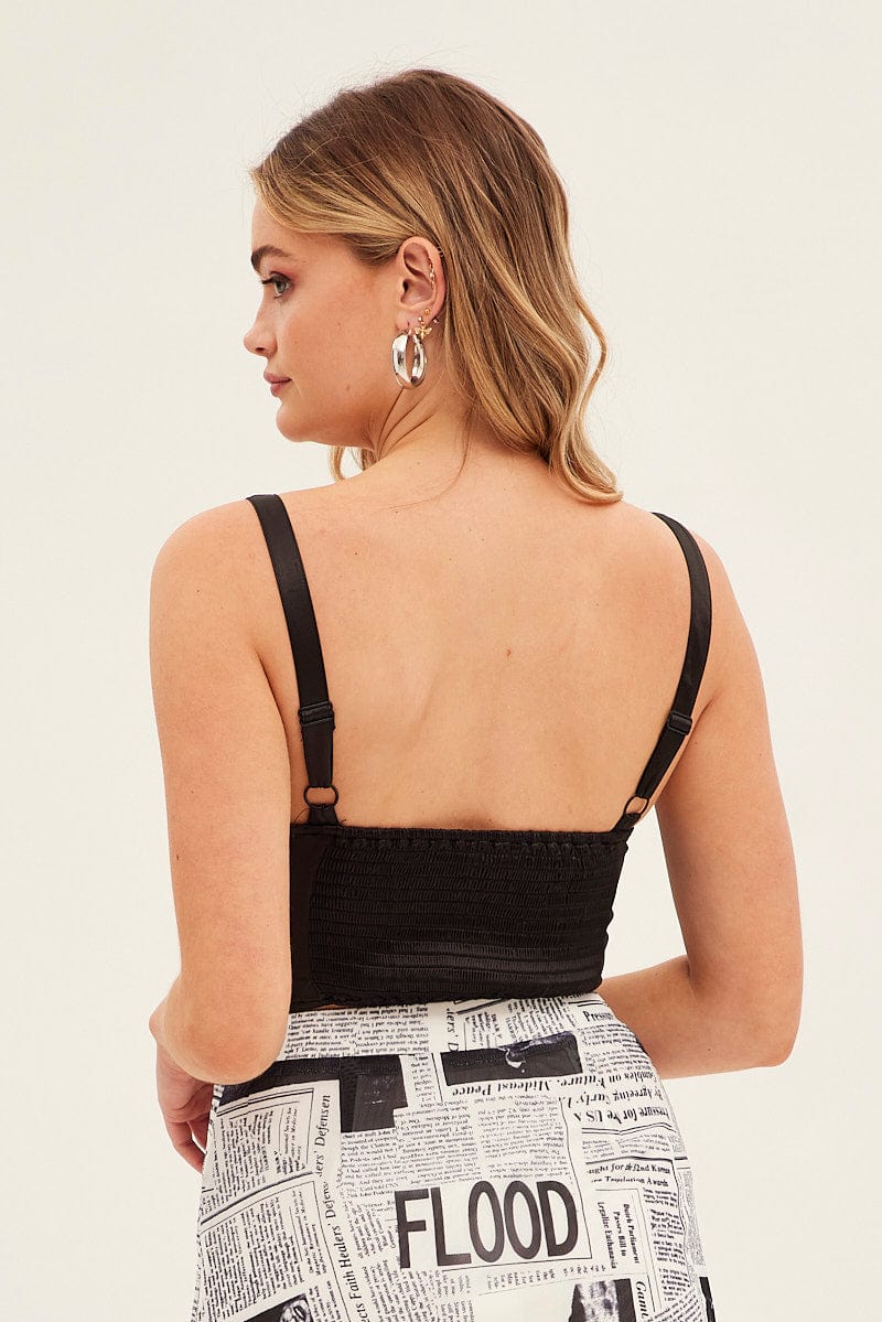 Black Corset Top Sleeveless V Neck