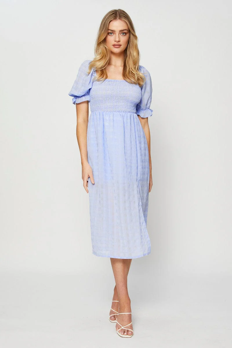Blue Midi Dress Short Sleeve