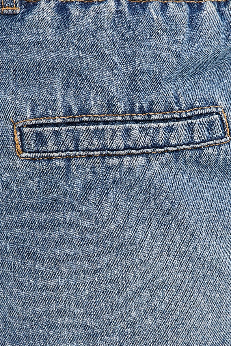 Blue Paperbag Denim Shorts High Rise