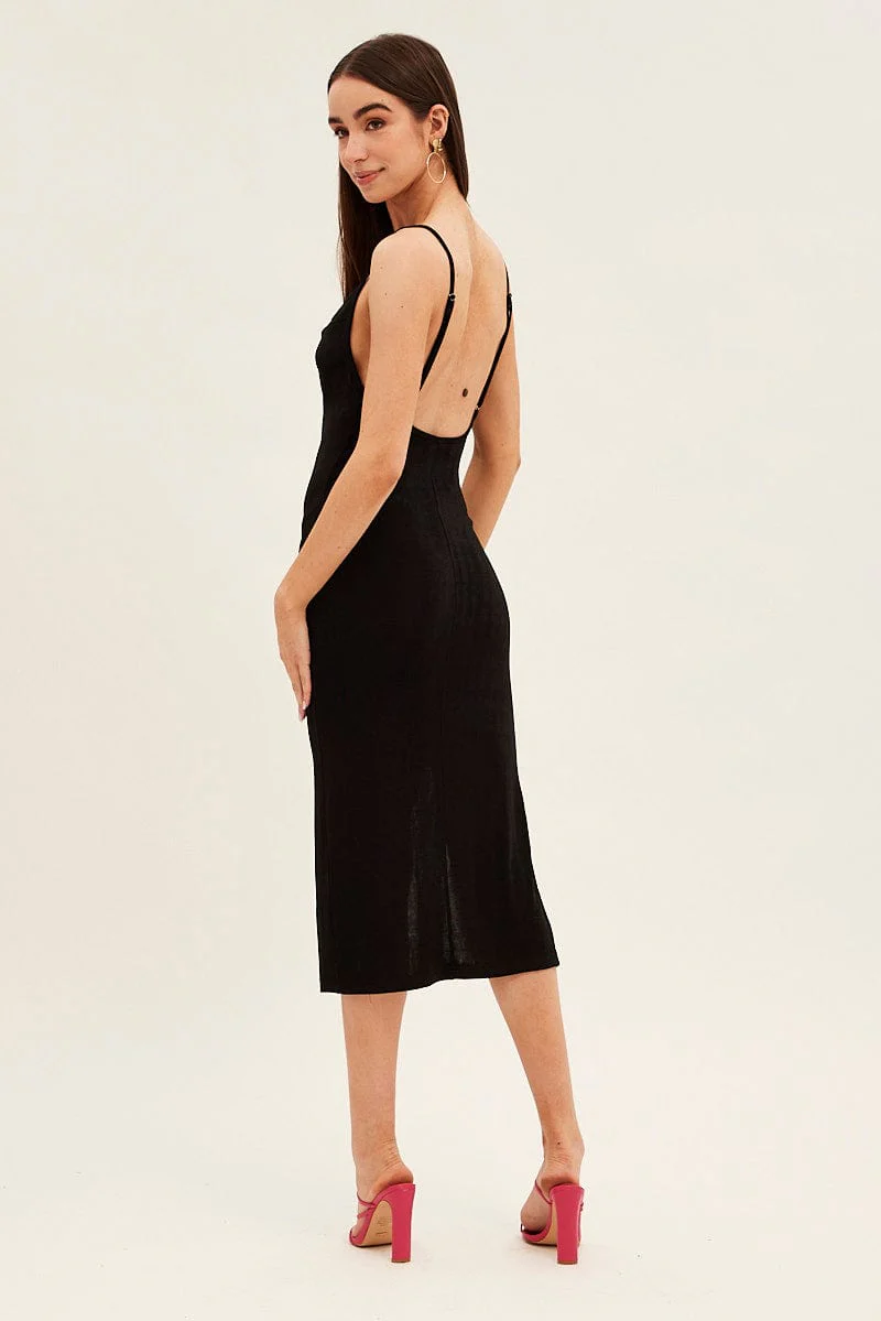 Black Cowl Neck Slip Midi Dress