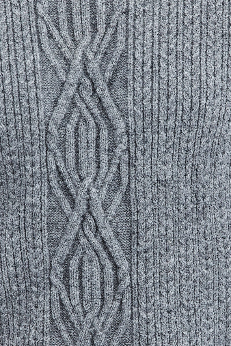 Grey Knit Dress Long Sleeve Turtleneck Cable