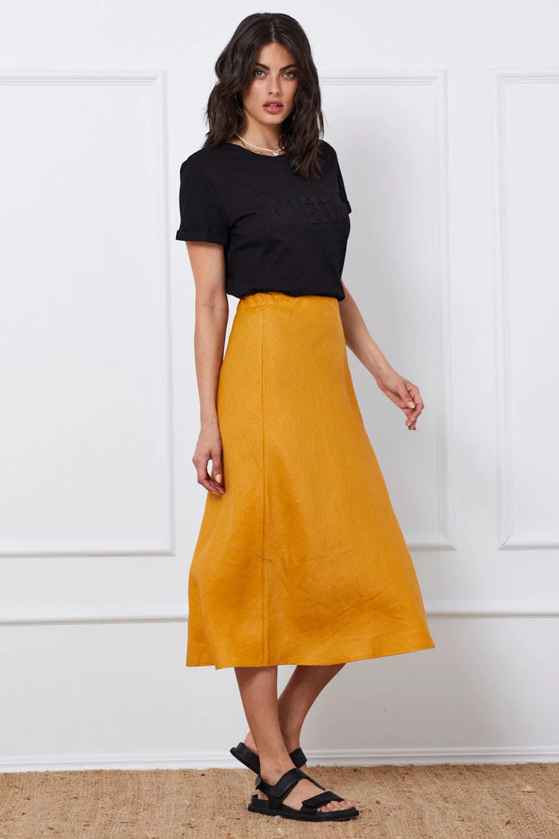 Yellow Midi Skirt Linen
