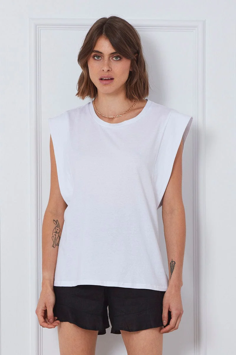 White T Shirt Sleeveless Crew Neck