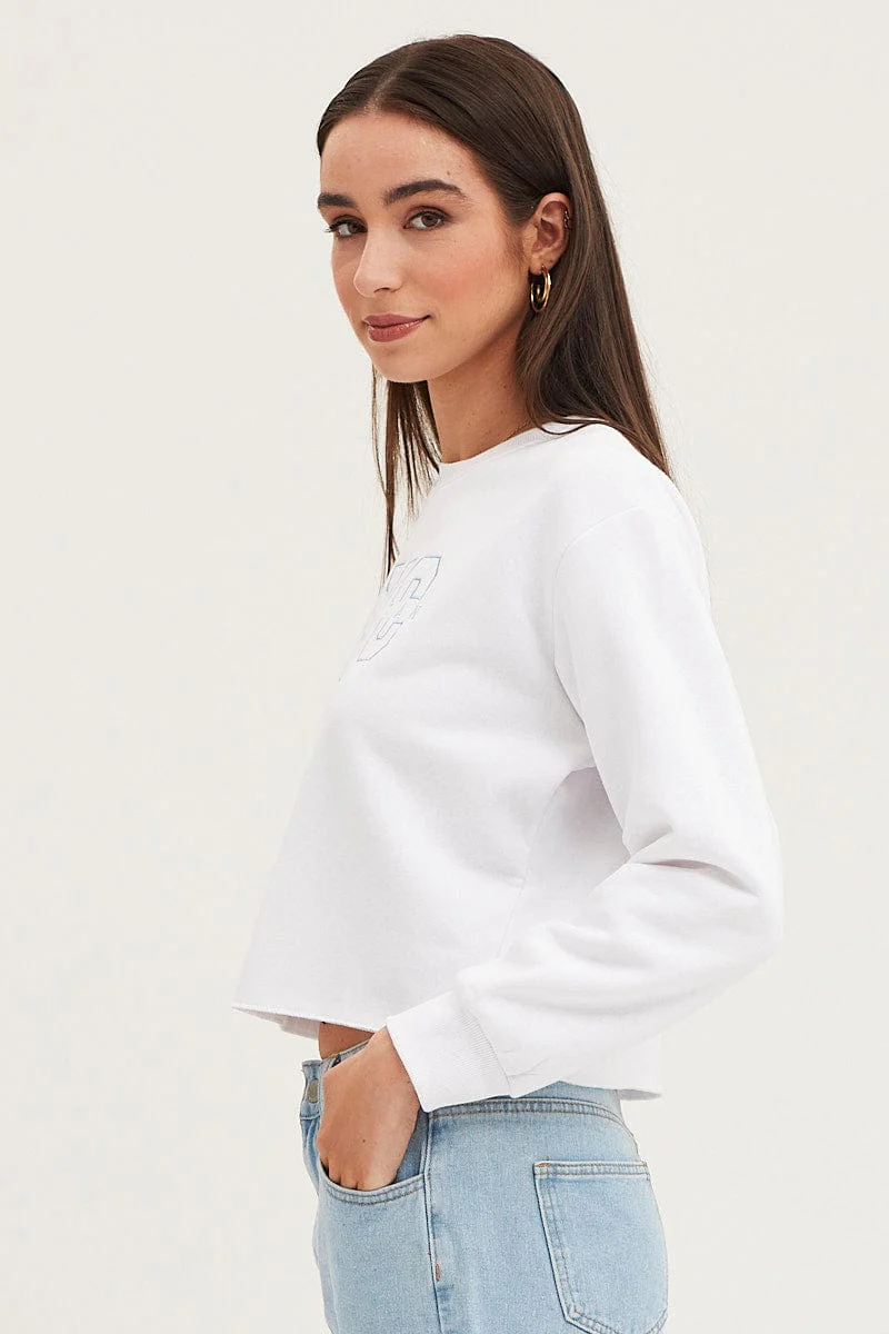White Crop Sweatshirts Embroided