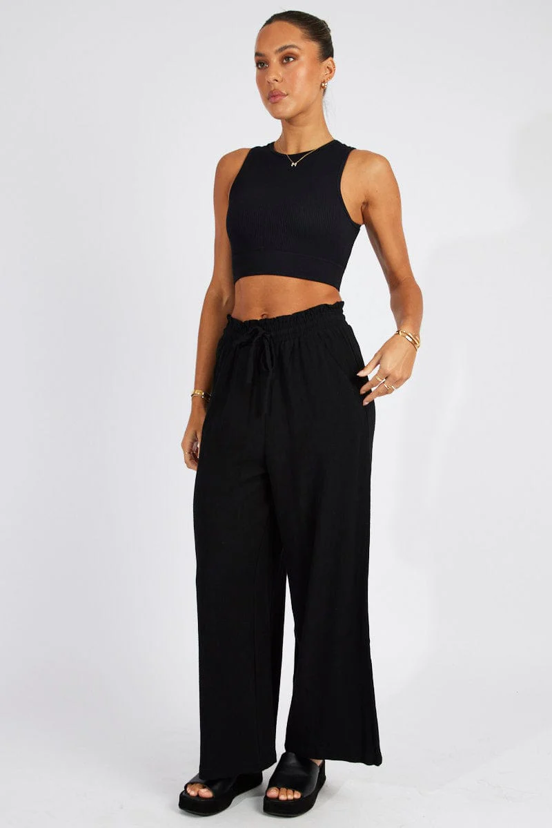 Black Wide Leg Pants High Rise