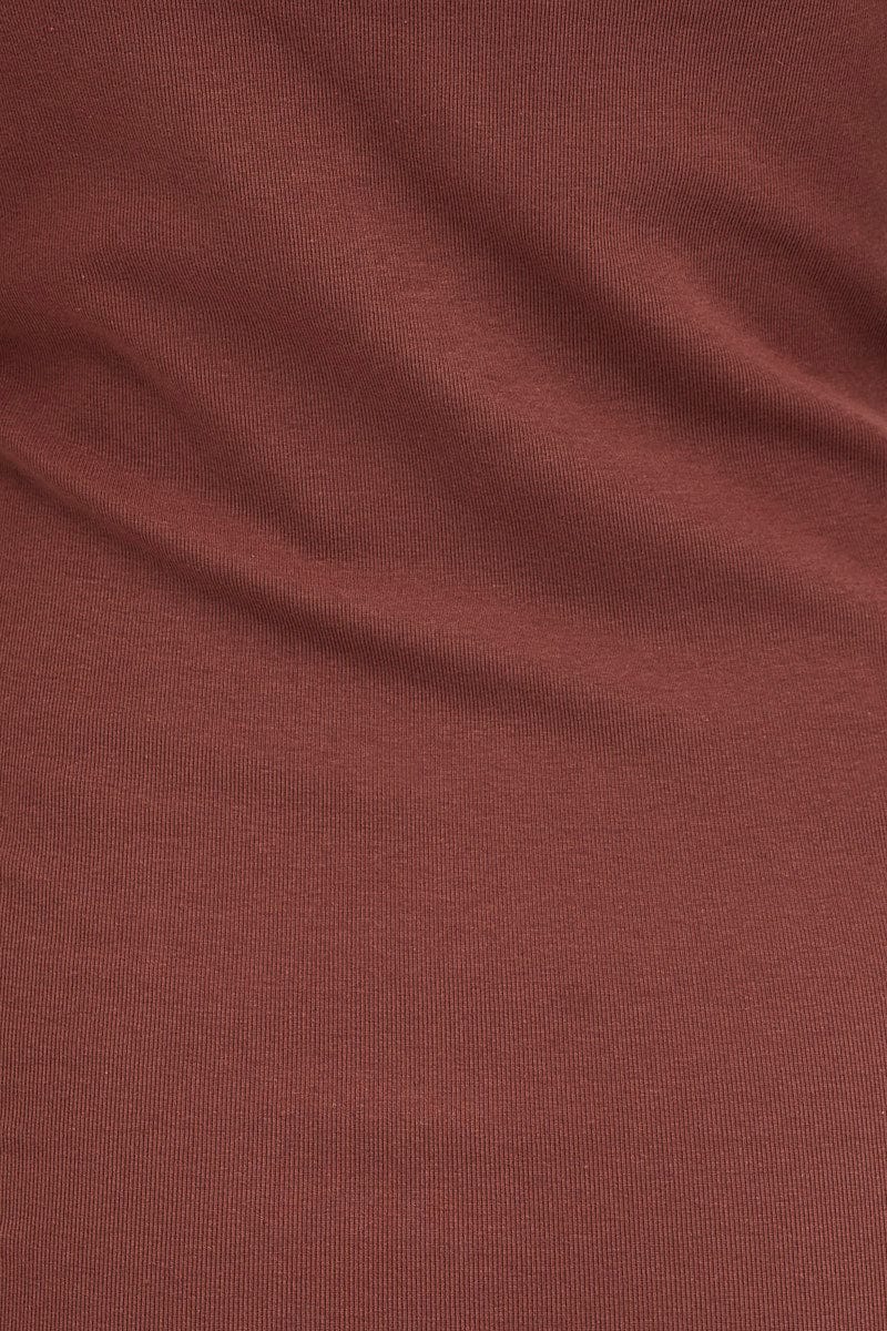 Brown Cotton Dress Sleeveless Round Neck