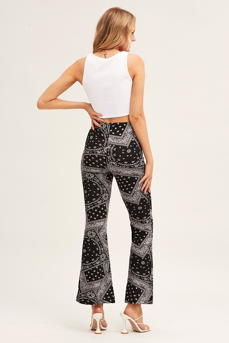 Boho Print Flare Pant Mid Rise Print