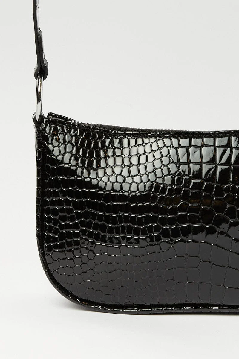 Black Croc Shoulder Bag Hand Bag