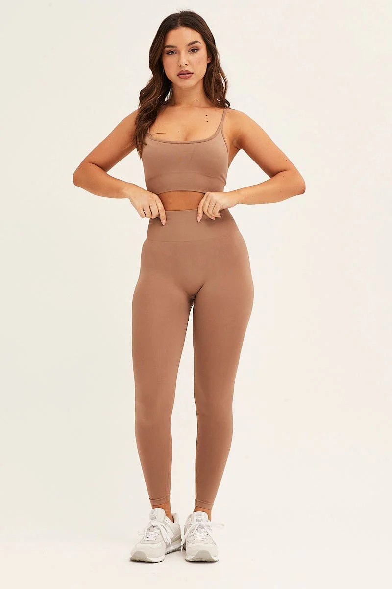 Beige Seamless Top And Legging Activewear Set
