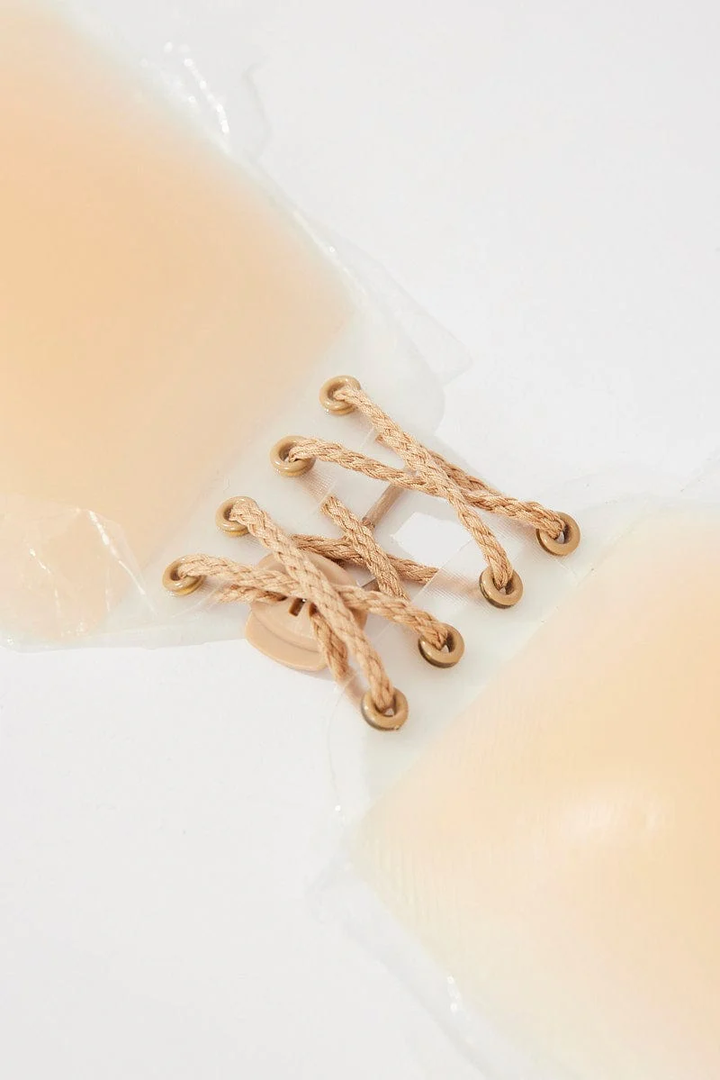 Beige Silicone Lace Up Self Adhesive Bra