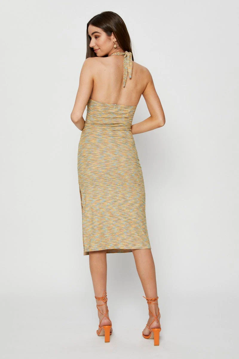 Multi Midi Dress Halter Neck
