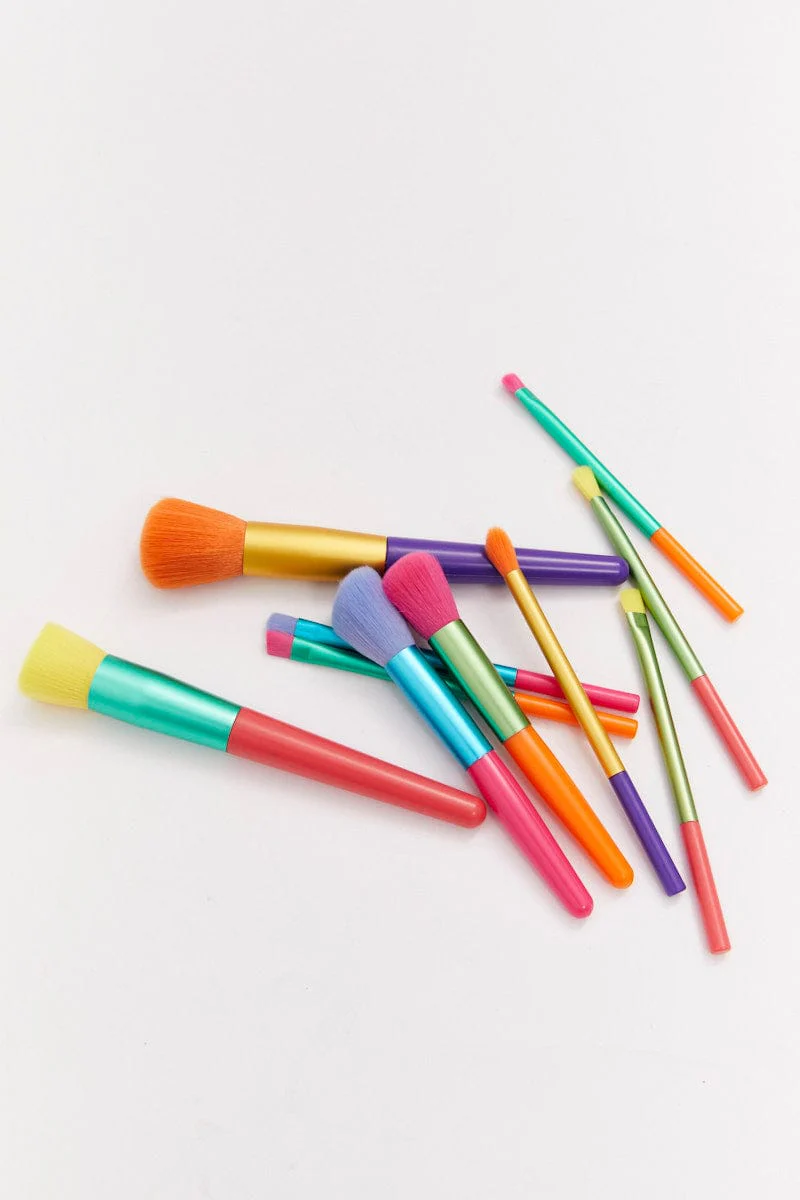 Multi 10 Pcs Clashing Colours Make Up Brush Set
