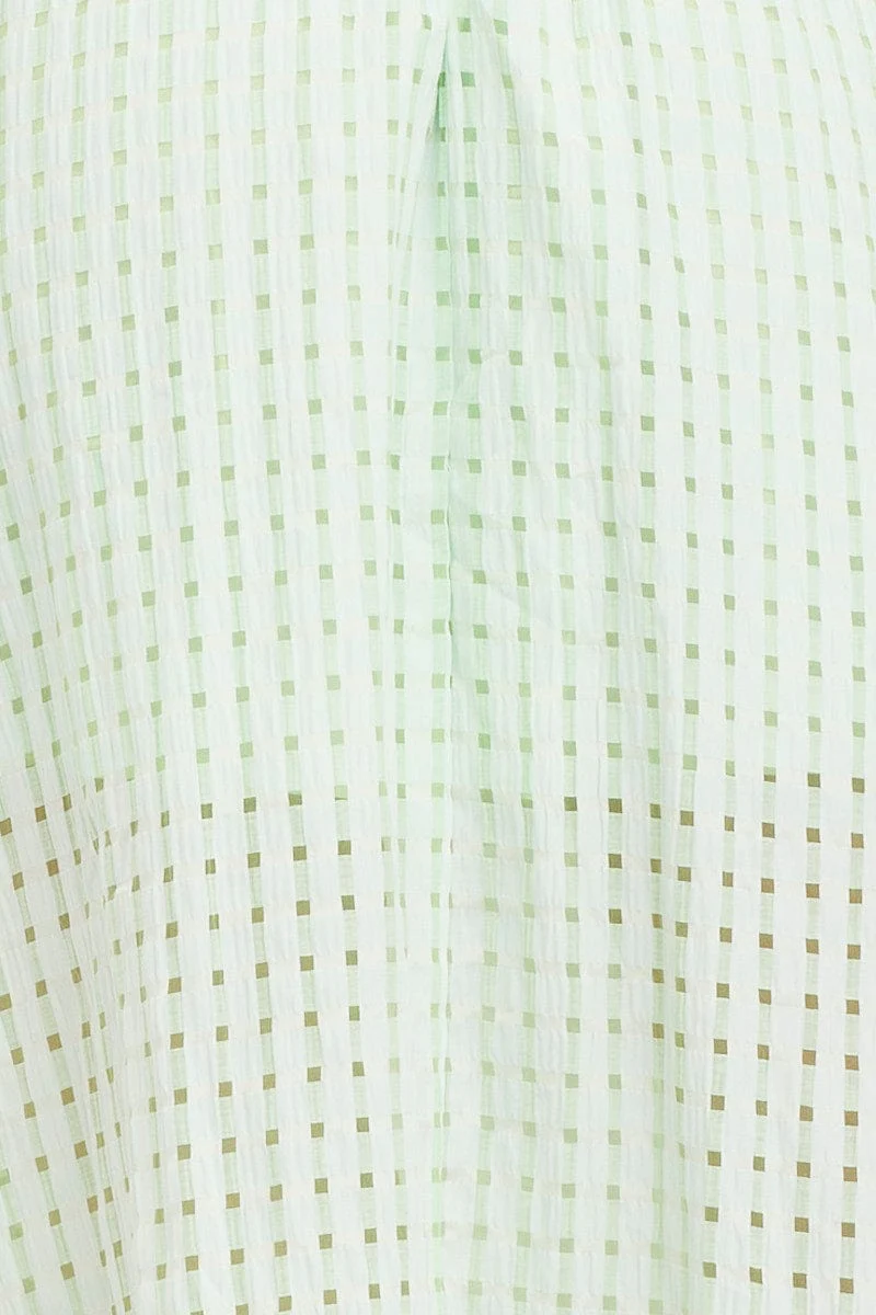 Check Puff Sleeve Midi Dress