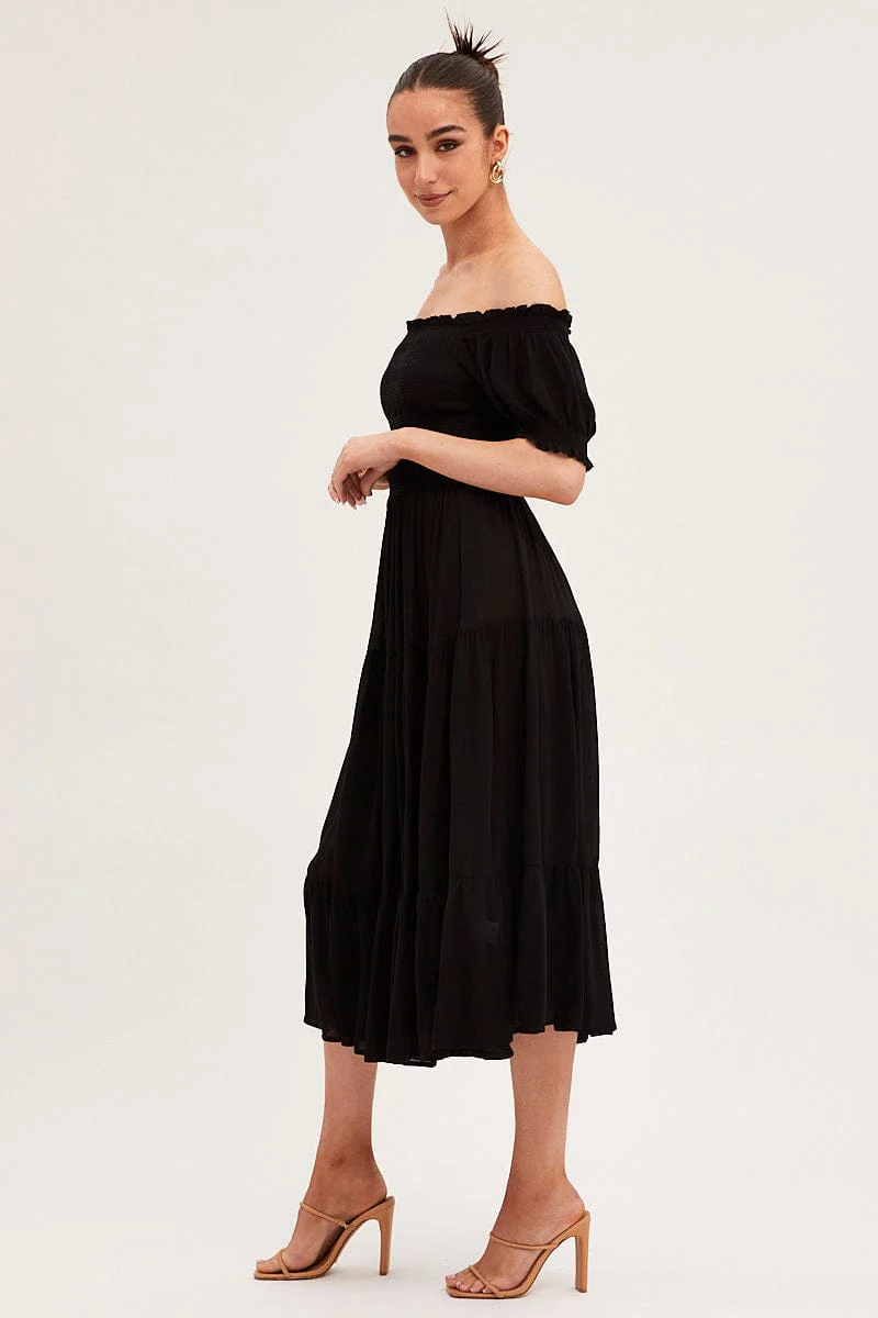Black Maxi Dress Puff Sleeve Square Neck