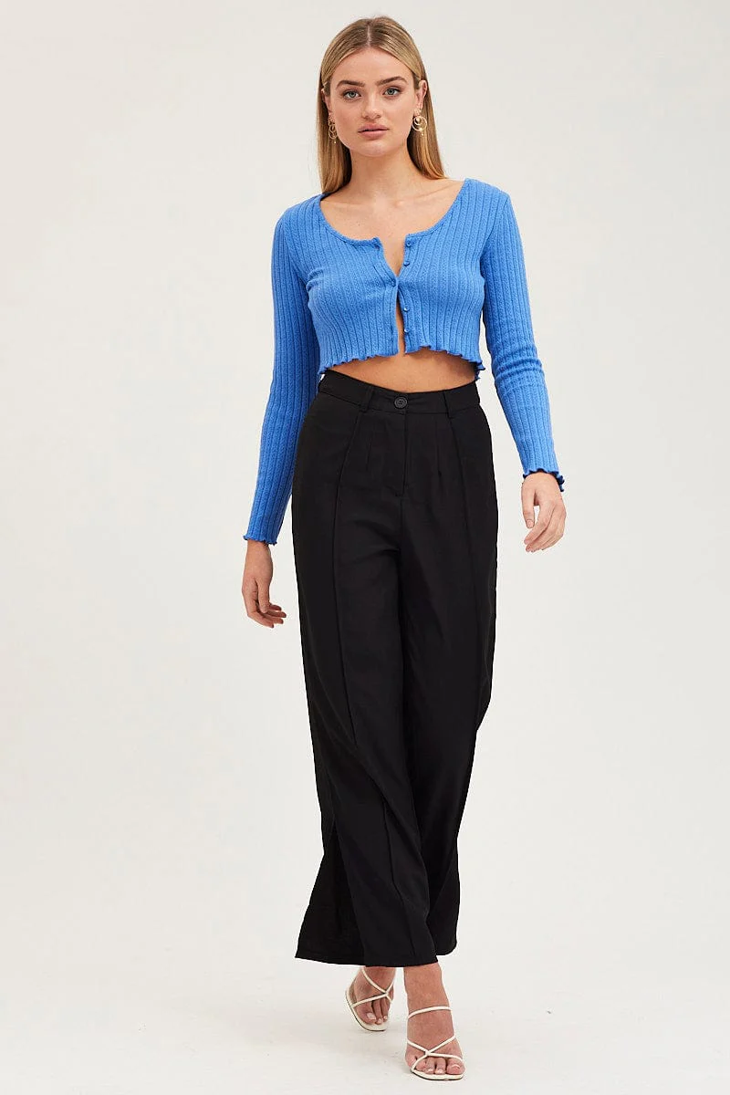 Blue Rib Top Long Sleeve